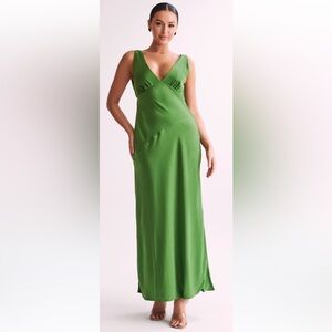 Meshki - Maxi Satin Dress With Back Cowl - Emerald